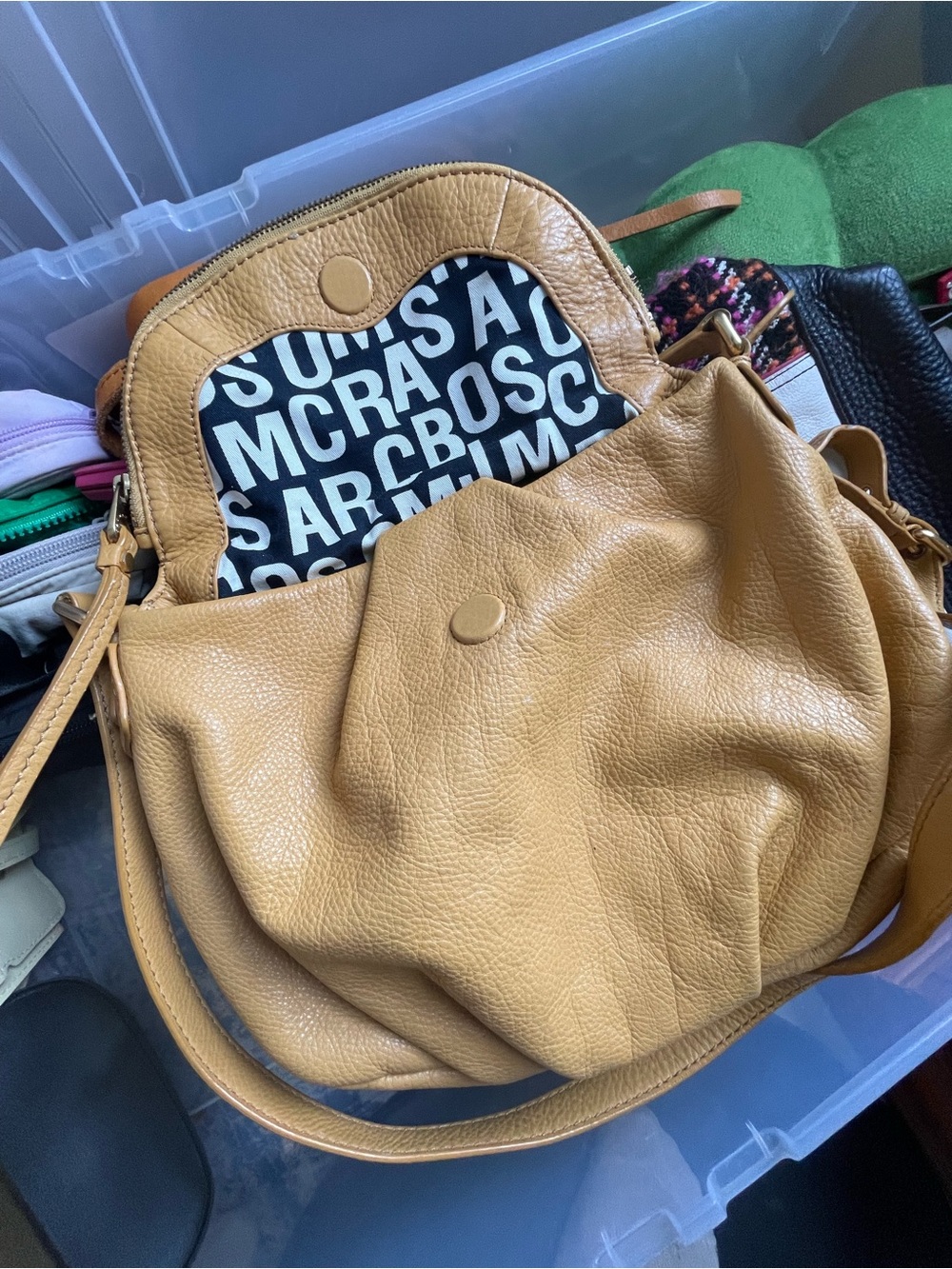 Marc by Marc Jacobs Tan Pebbled Leather Logo-Trim Crossbody